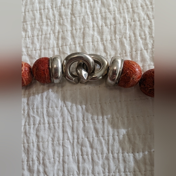 Coral Choker Necklace with Silver Clasp - Picture 2 of 5